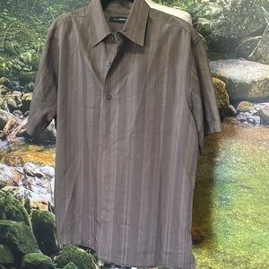 Brown Casual Button Down Shirt with Vertical Stripes